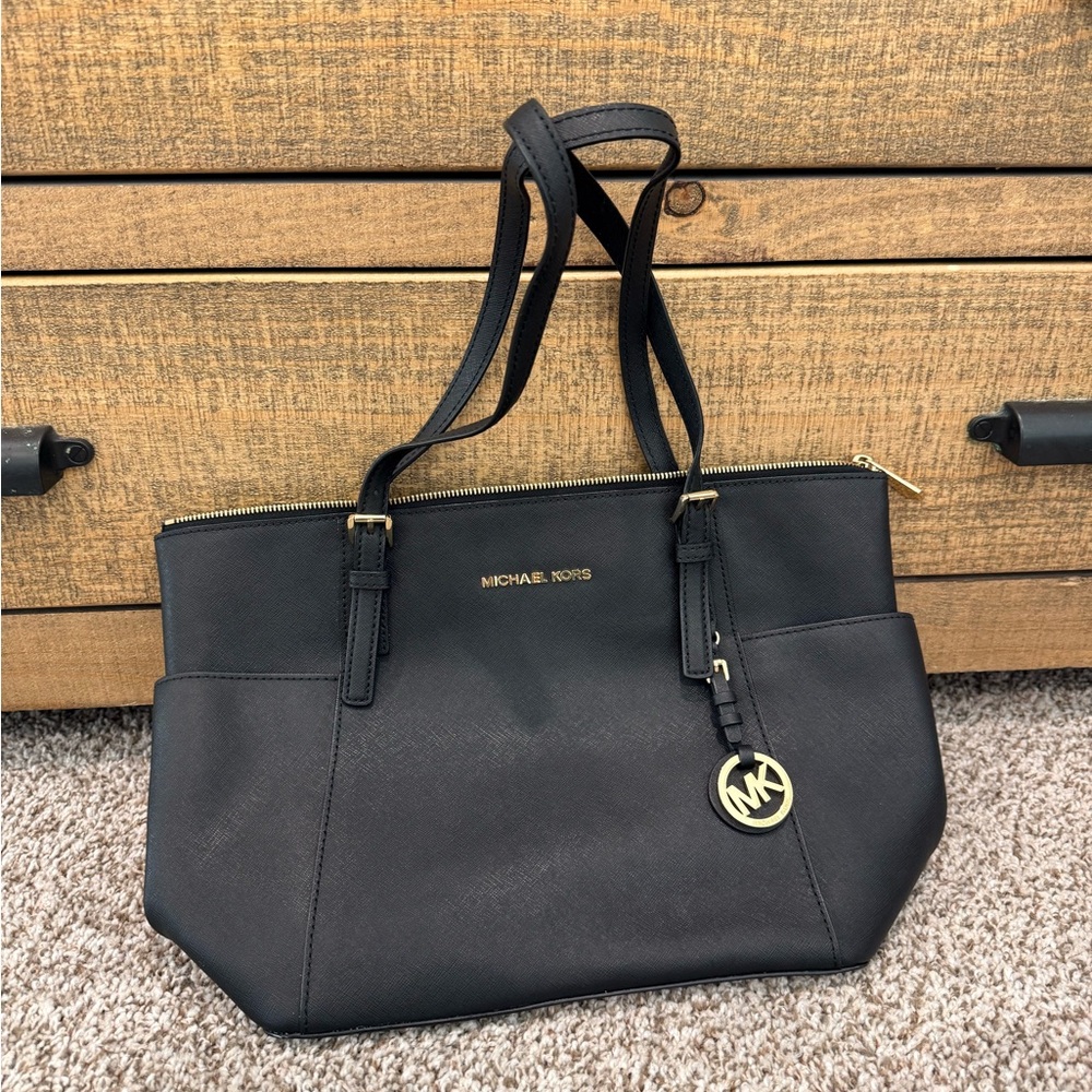 Michael Kors Black Tote with Gold Accents